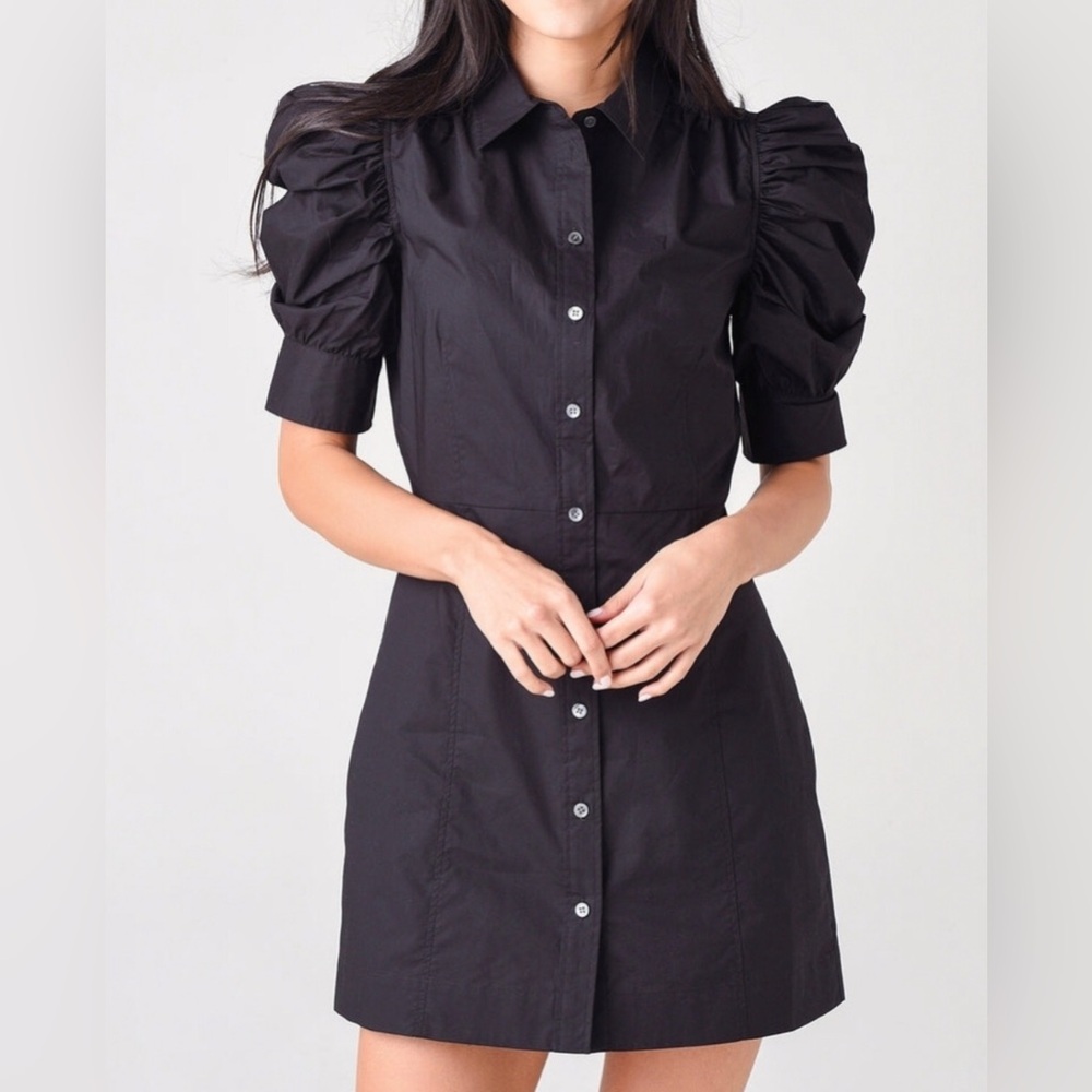 Frame Puff Sleeve Mini Gillian Shirt Dress 100% Organic Cotton Black Size L